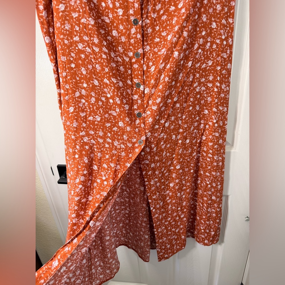 wild fable Rust Orange Floral Button-Front Maxi Skirt - Picture 3 of 6